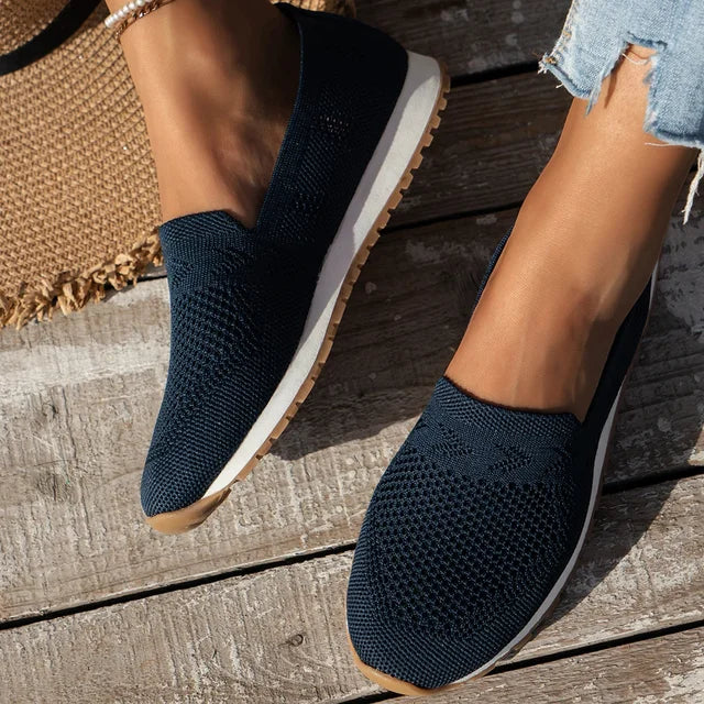 Women's Slip-On Knit Platform Sneakers – Closed Toe Flat Mesh Casual Walking