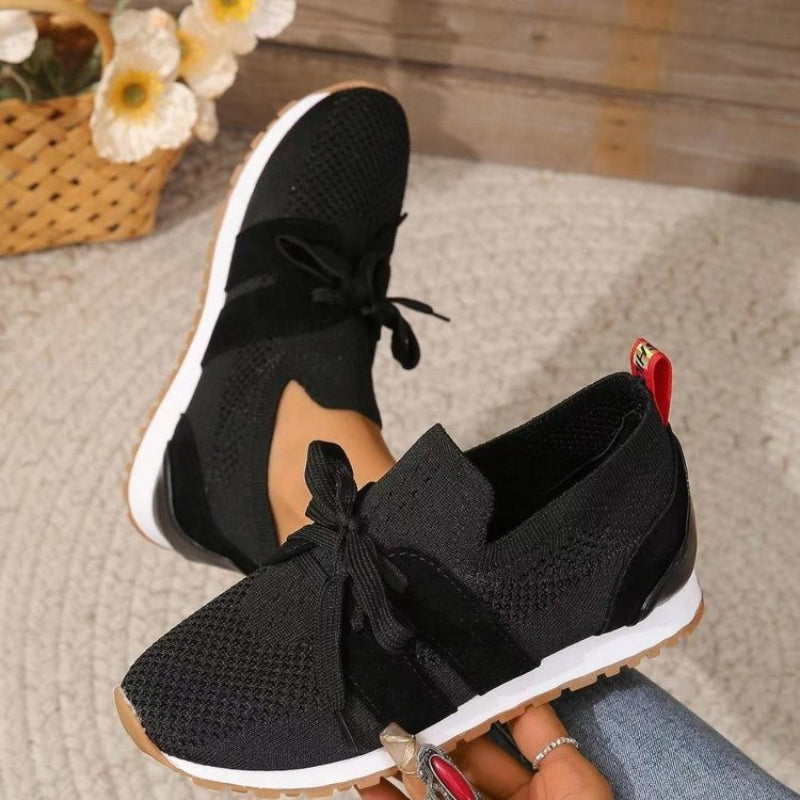 Women's Slip-On Knit Sneakers – Lace Up Front Enclosed Heel Loop Back Casual