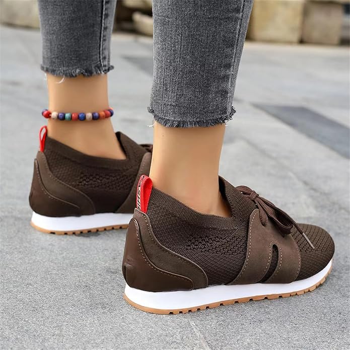 Women's Slip-On Knit Sneakers – Lace Up Front Enclosed Heel Loop Back Casual