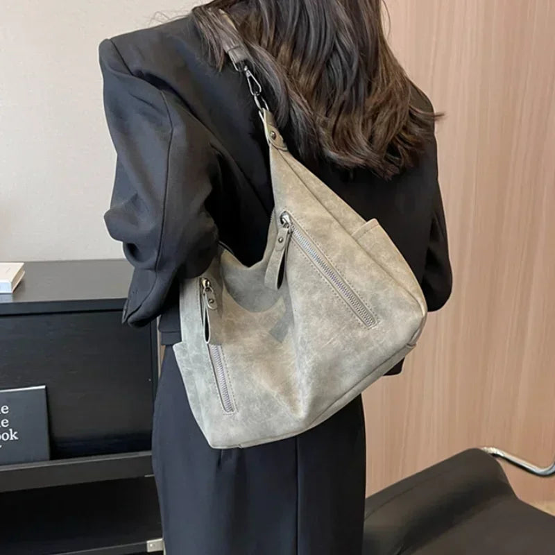 Women's Slouchy Hobo Shoulder Bag – Dual Zip Pocket Everyday Carry
