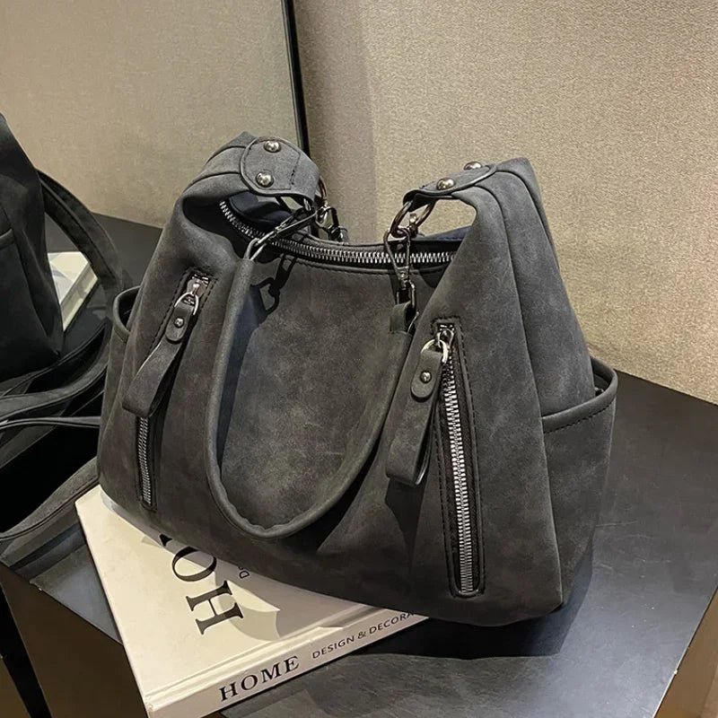 Women's Slouchy Hobo Shoulder Bag – Dual Zip Pocket Everyday Carry
