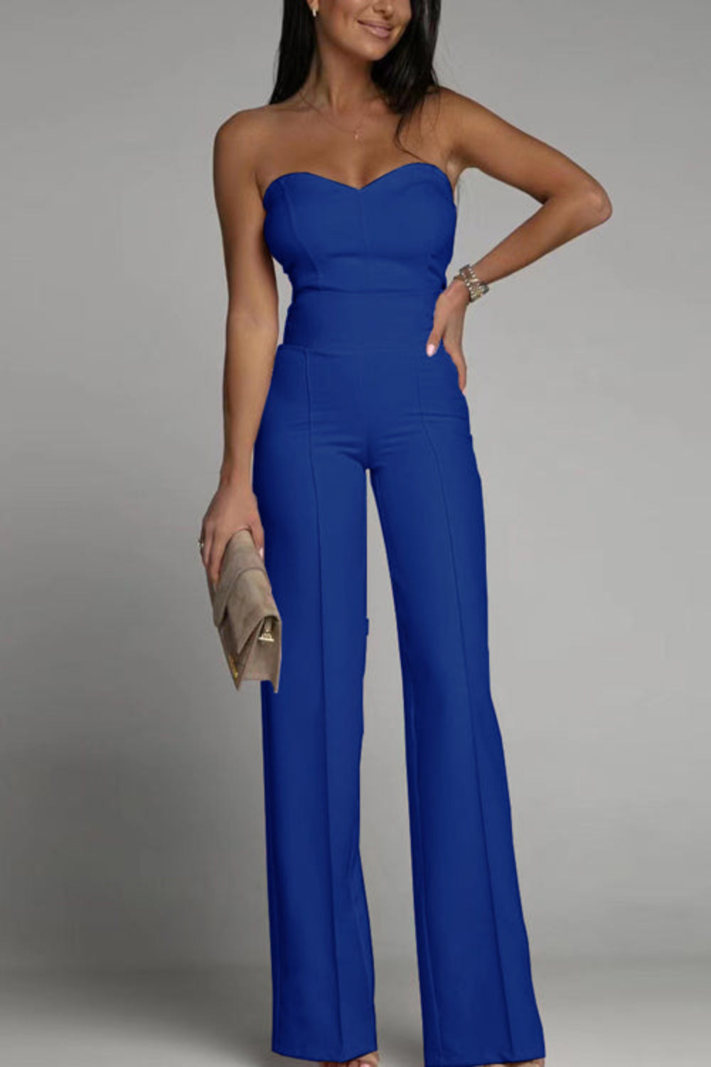 Women's Strapless Wide Leg Jumpsuit – Sweetheart Neck High Waist Evening