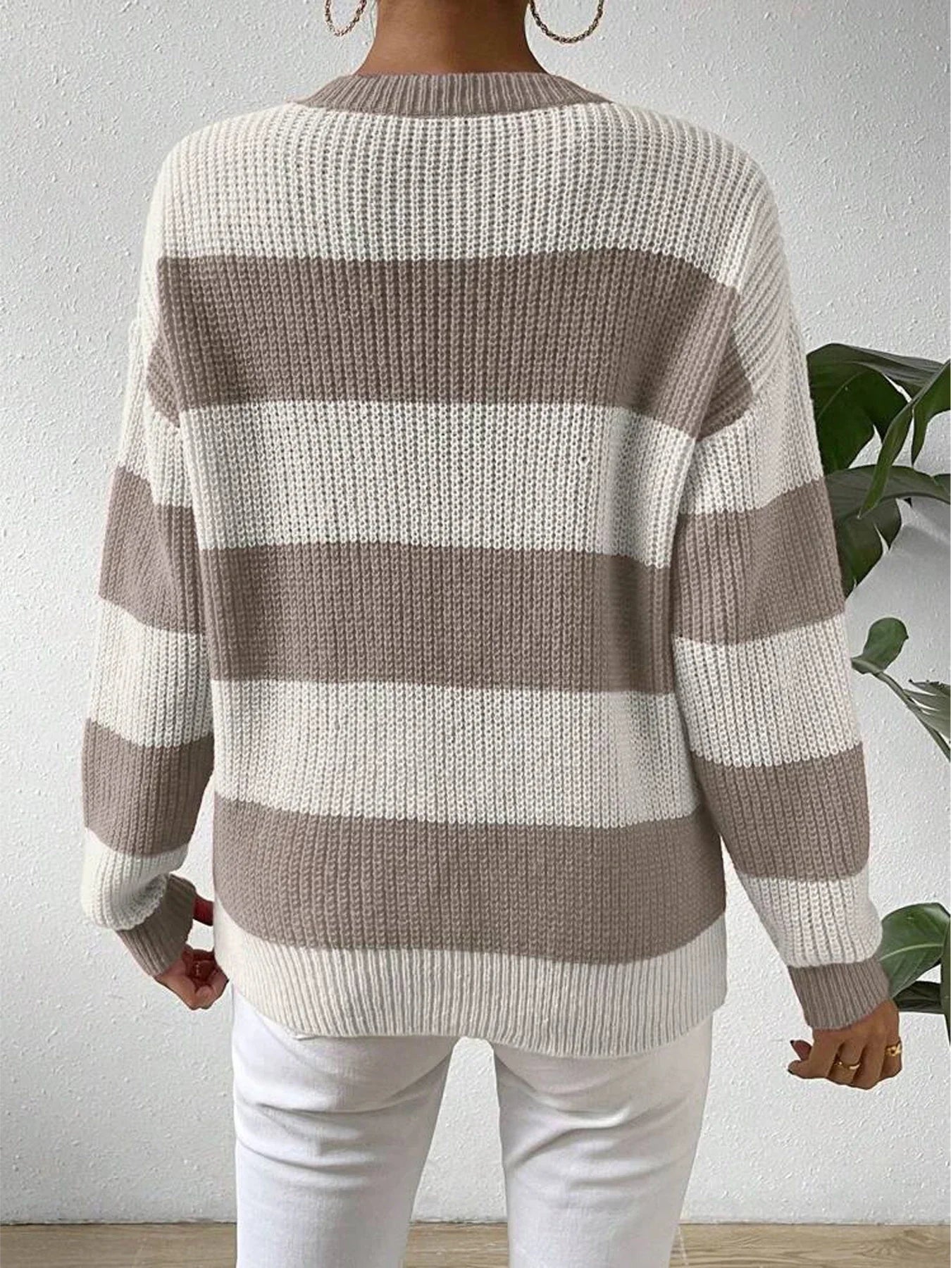 Women's Stripe Crew Neck Sweater – Long Sleeve Knit Pullover Everyday