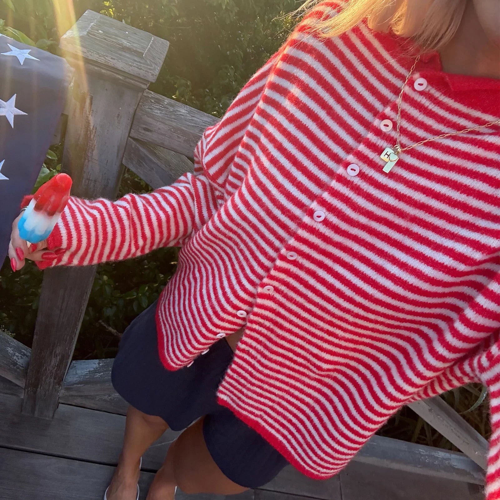 Women's Striped Round Neck Cardigan – Button Front Long Sleeve Knit Sweater
