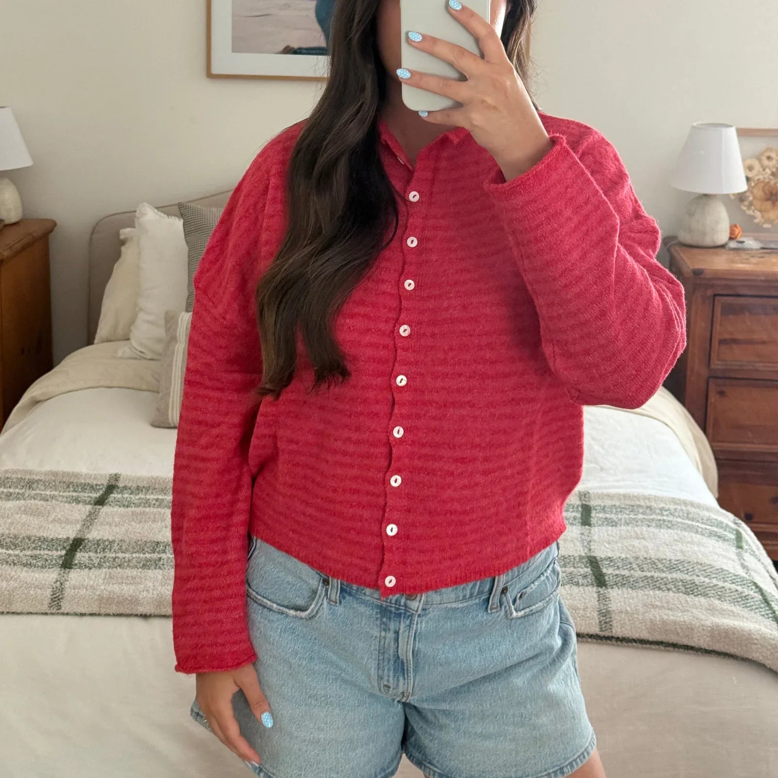 Women's Striped Round Neck Cardigan – Button Front Long Sleeve Knit Sweater