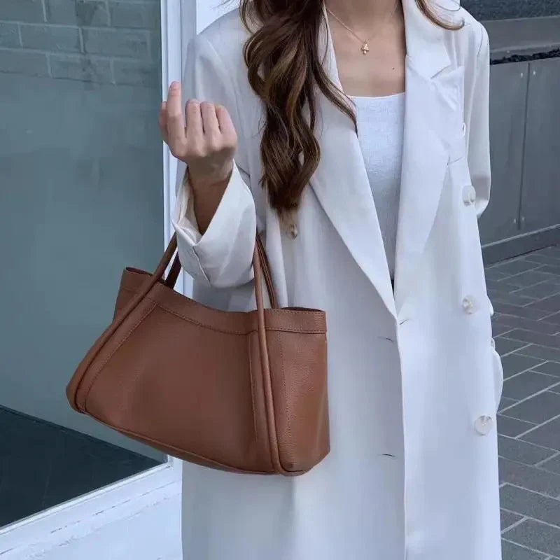Women's Structured Carryall Shoulder Tote Bag – Open Top Pebbled Everyday