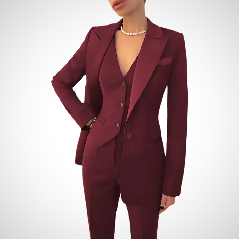 Women's Three-Piece Blazer Vest Trouser Suit – Peaked Lapel Work Office Set
