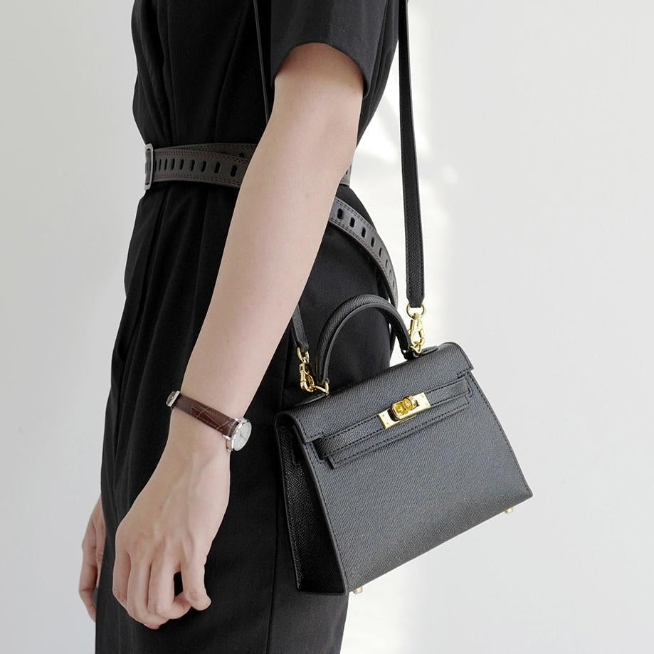 Women's Top Handle Crossbody Bag – Turn Lock Flap Structured Casual