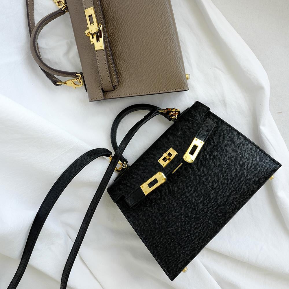 Women's Top Handle Crossbody Bag – Turn Lock Flap Structured Casual