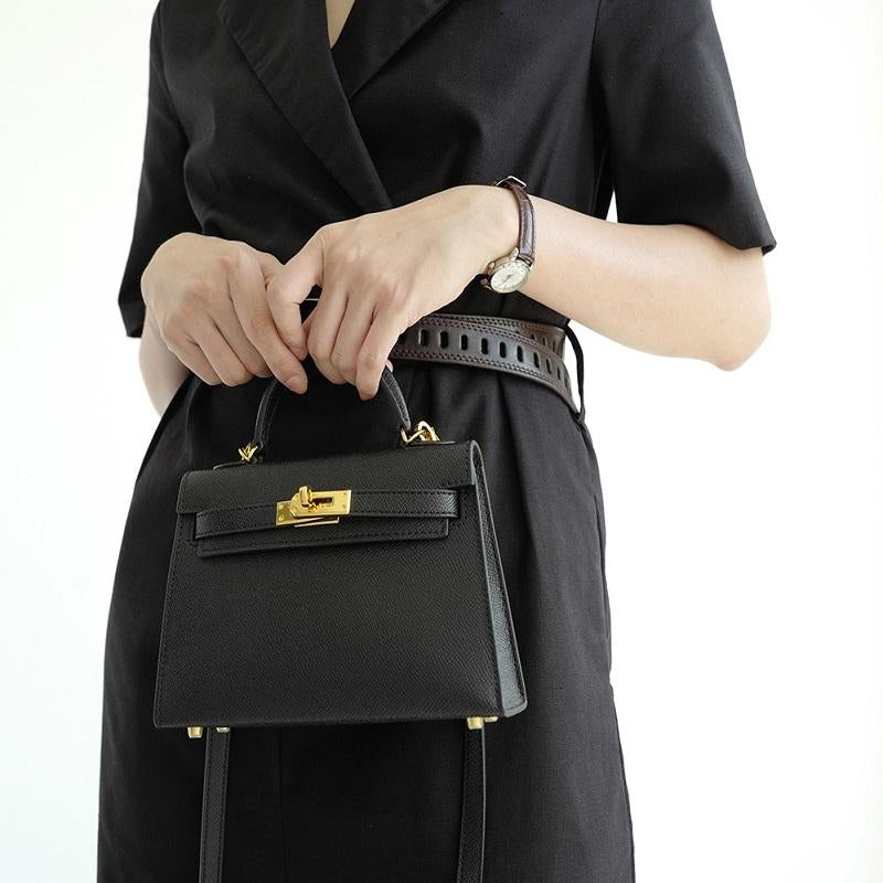 Women's Top Handle Crossbody Bag – Turn Lock Flap Structured Casual