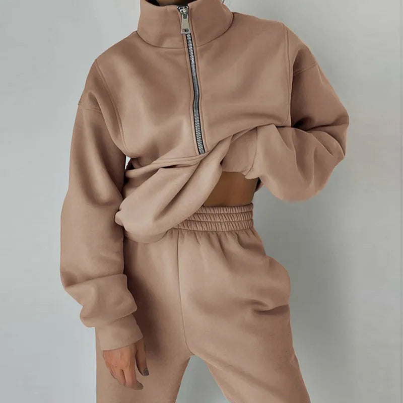 Women's Two Piece Tracksuit Set – Half Zip Mock Neck Jogger Casual