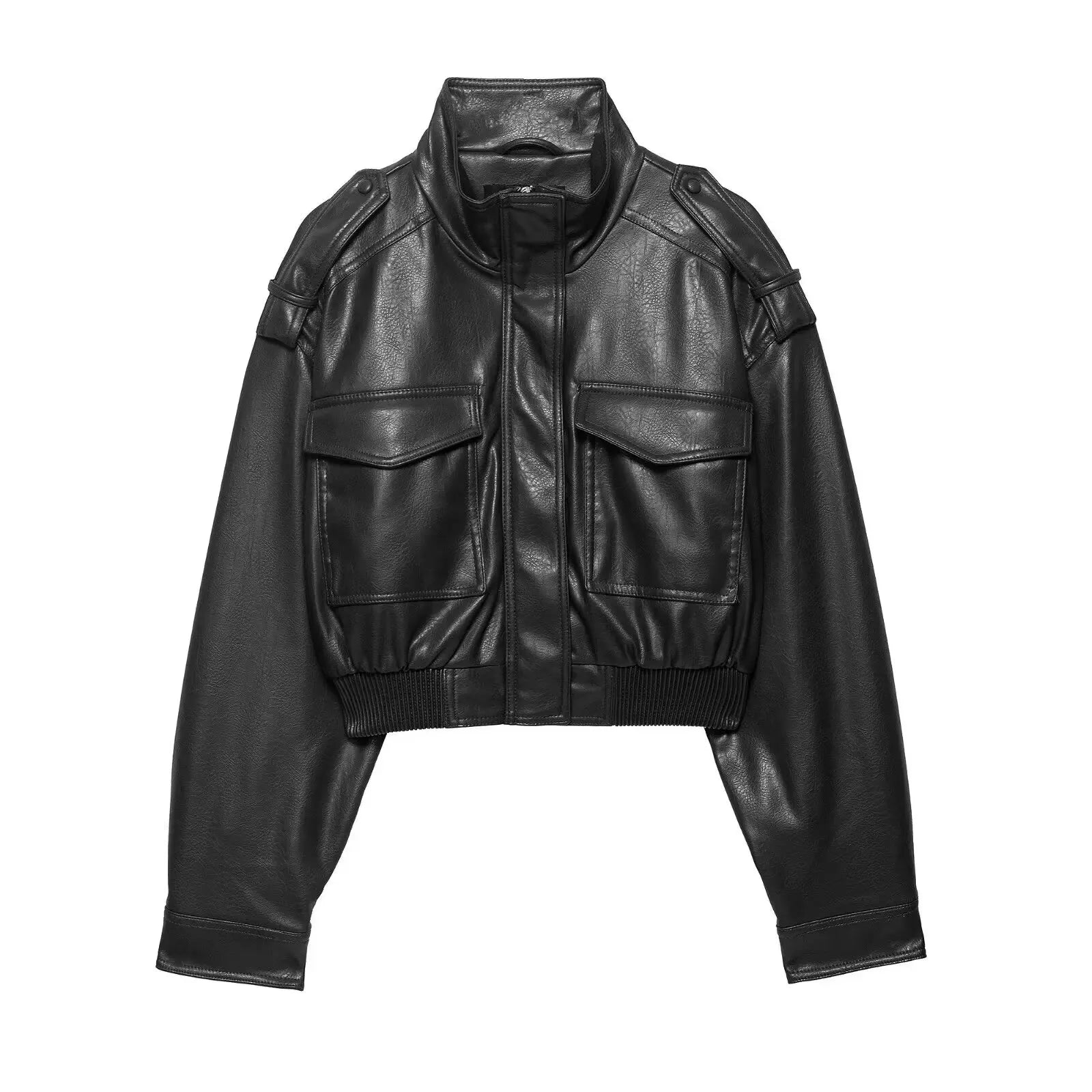 Women's Utility Cropped Jacket – Zip Front Patch Pocket Oversized Streetwear