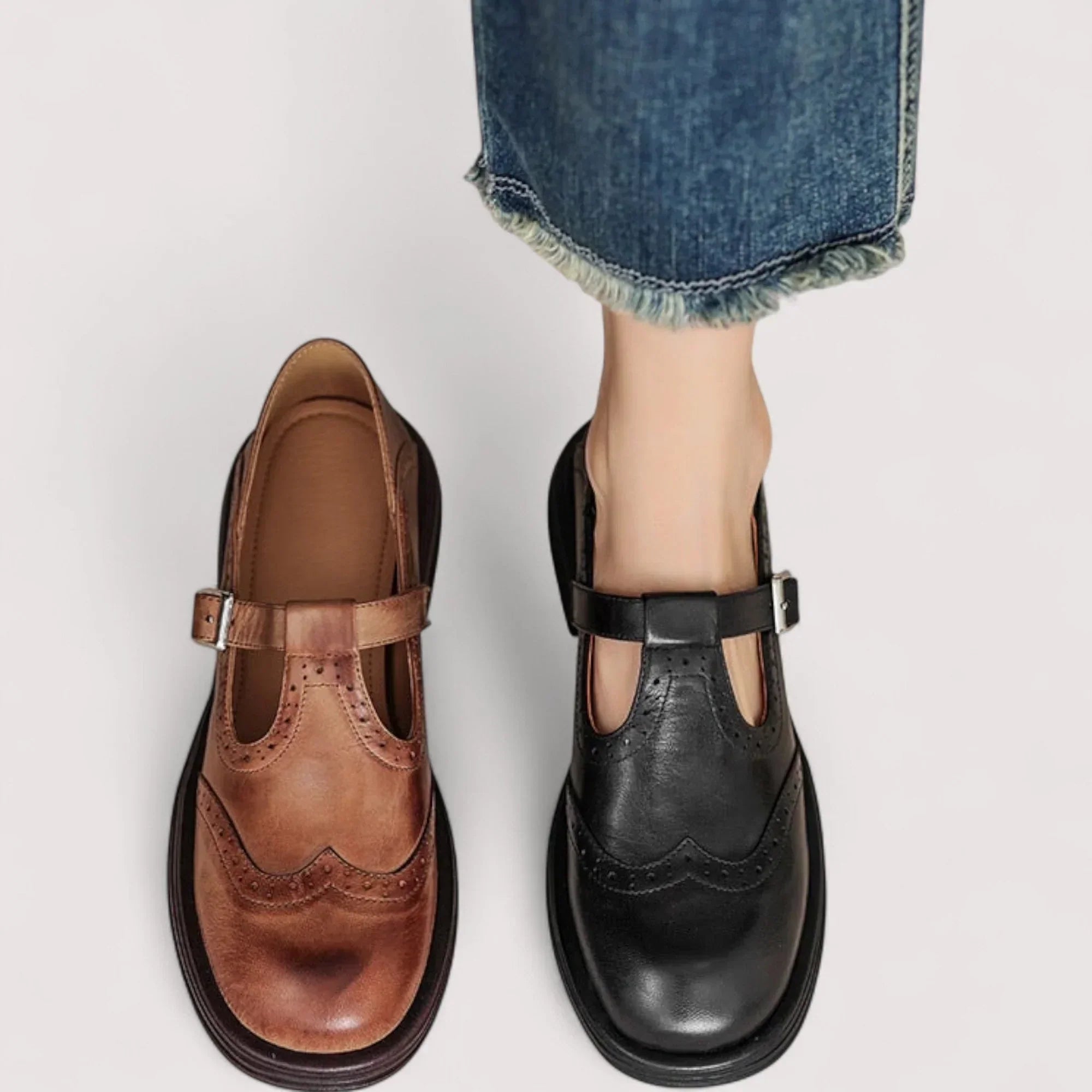 Women's Vintage Brogue Mary Jane Shoes – T-Bar Buckle Strap Closed Toe Retro