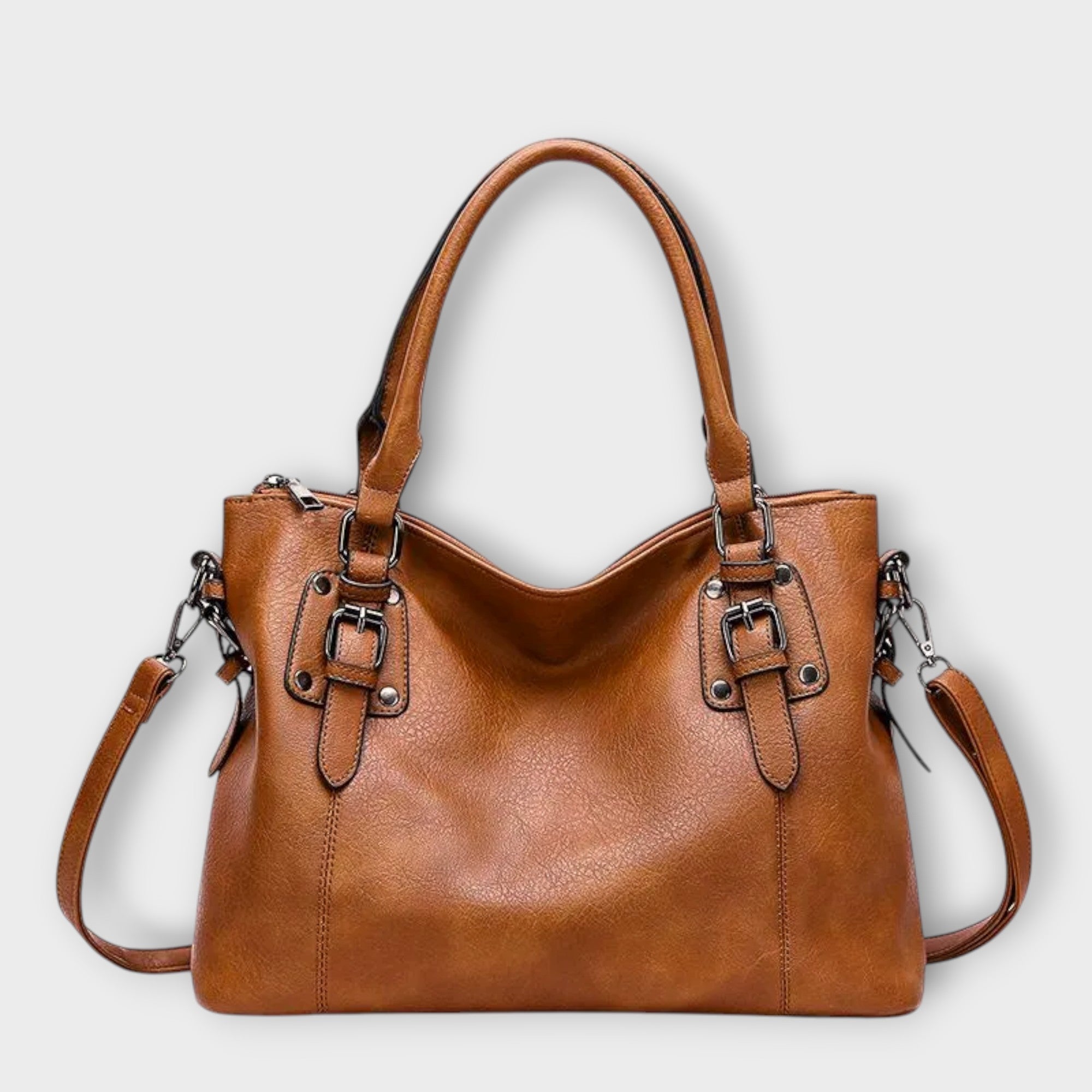 Women's Vintage Shoulder Bag – Buckle Detail Top Handle Crossbody Work Tote