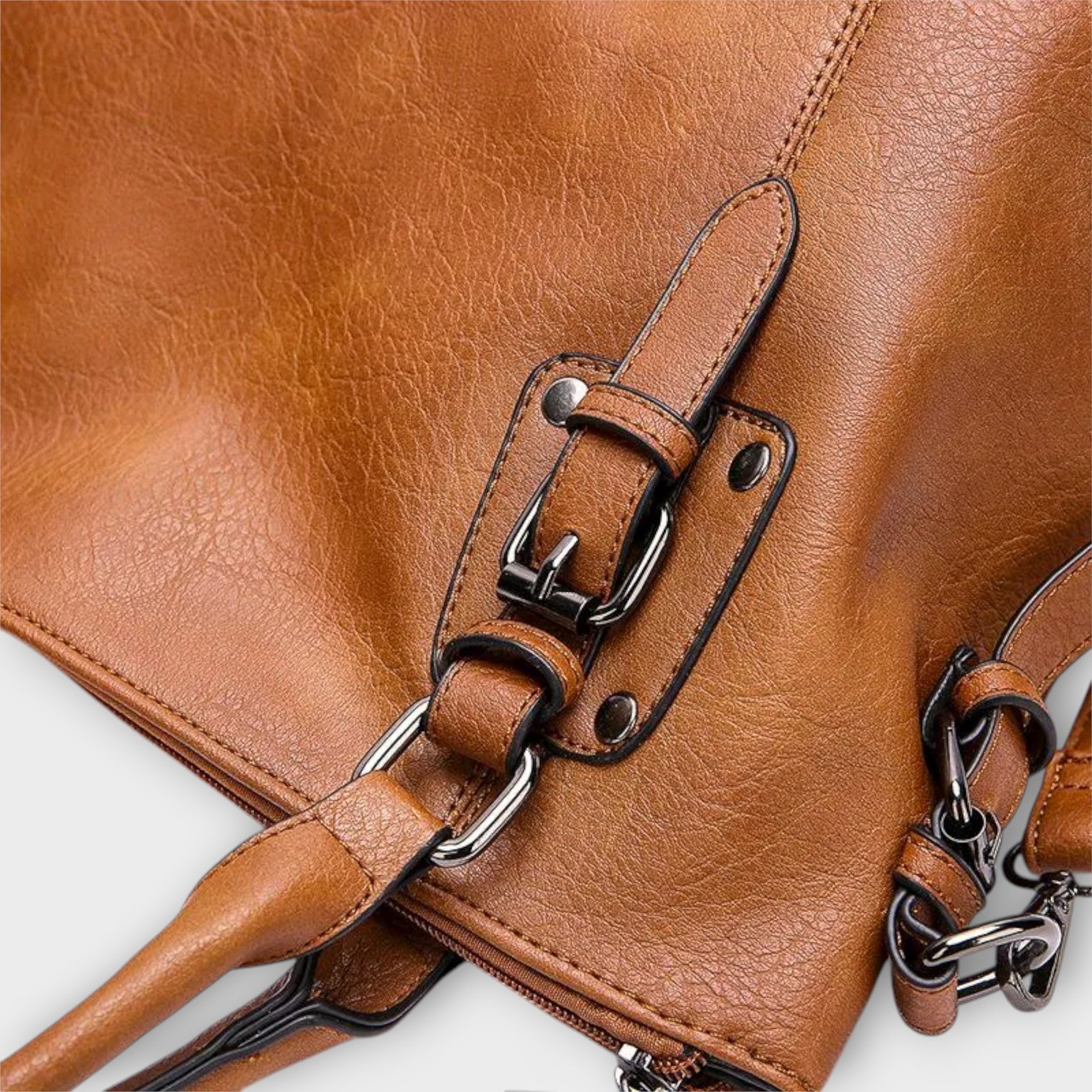 Women's Vintage Shoulder Bag – Buckle Detail Top Handle Crossbody Work Tote