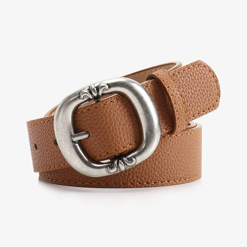 Women's Wide Faux Leather Belt – Oval Pin Buckle Pebbled Everyday Casual