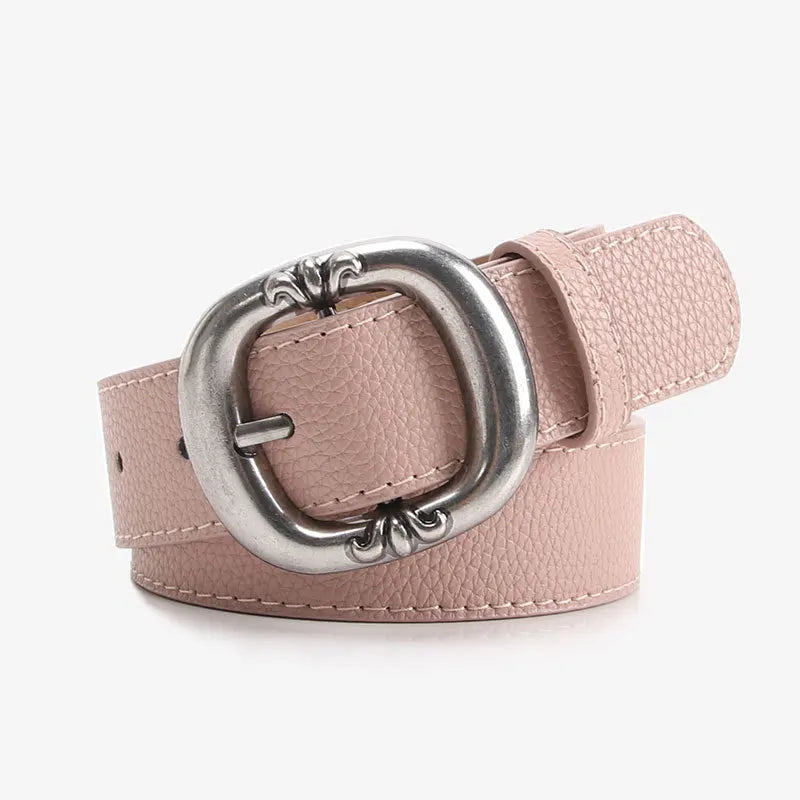 Women's Wide Faux Leather Belt – Oval Pin Buckle Pebbled Everyday Casual