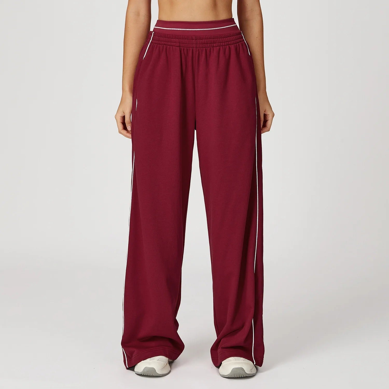 Women's Wide Leg Sweatpants – High Waist Drawstring Side Stripe Lounge Track