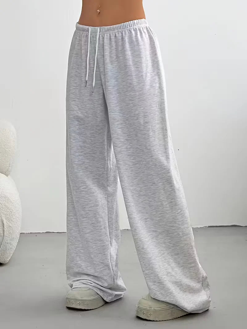 Women's Wide Leg Sweatpants – Low Rise Drawstring Open Hem Lounge Casual