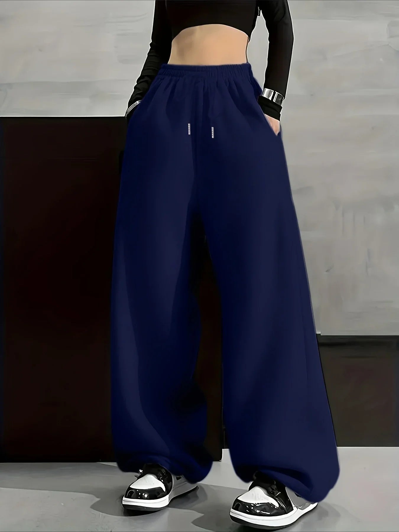 Women's Wide Leg Sweatpants – Low Rise Drawstring Open Hem Lounge Casual
