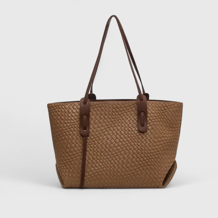 Women's Woven Texture Large Tote Bag – Basket Weave Double Strap Everyday Work