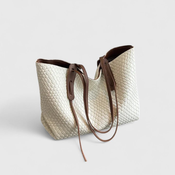 Women's Woven Texture Large Tote Bag – Basket Weave Double Strap Everyday Work